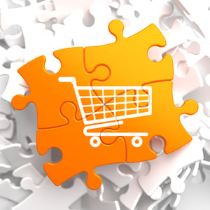 Icon of Shopping Cart on Orange Puzzle.
